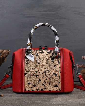 Leather Carving Stylish Textured Vintage First Layer Cowhide Portable Messenger Bag